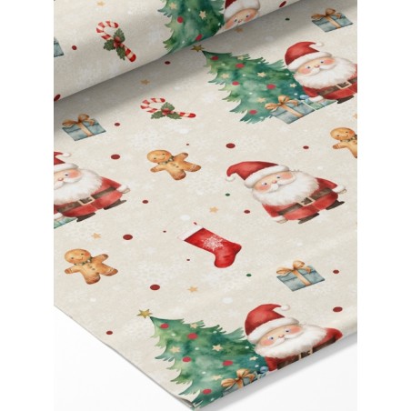 Tissu coton imprimé Joyeux Noël Beige- Certifié Oeko-Tex®