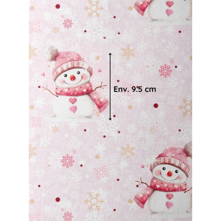 Tissu coton imprimé Bonhomme de Neige rose- Certifié Oeko-Tex®