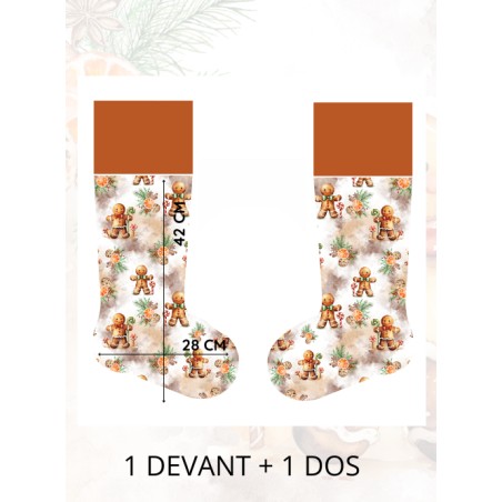 Panneau à Coudre pour Chaussette de Noël Pain D'épice - 100% coton Oeko-Tex