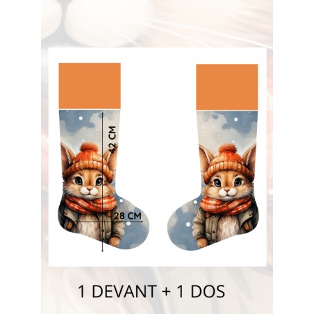 Panneau à Coudre pour Chaussette de Noël Lapin - 100% coton Oeko-Tex