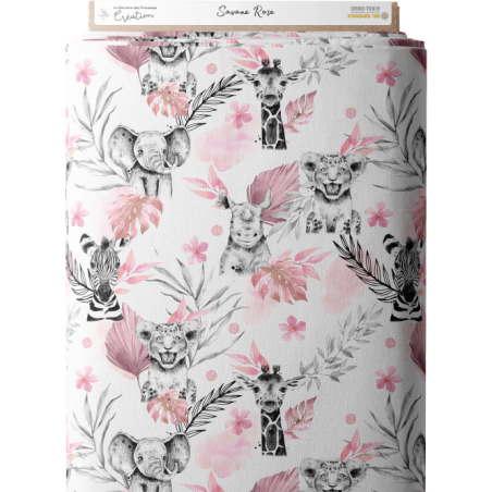 En stock Tissu coton imprimé pour enfants Savane Rose - Certifié Oeko-Tex® standard 100