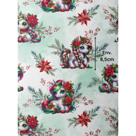 Tissu coton imprimé Licorne de Noël- Certifié Oeko-Tex®