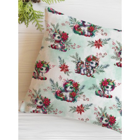 Tissu coton imprimé Licorne de Noël- Certifié Oeko-Tex®