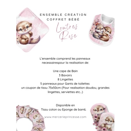 Ensemble Loutres Rose pour création Bébé, coffret de naissance complet