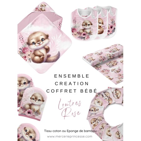 Ensemble Loutres Rose pour création Bébé, coffret de naissance complet