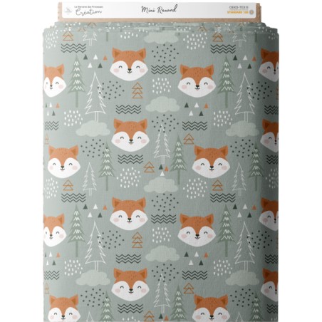 Tissu coton imprimé pour enfants Mini Renard - Certifié Oeko-Tex®