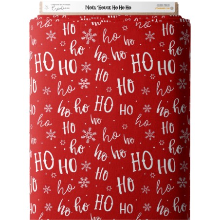 Tissu coton imprimé Noël Rouge Ho Ho Ho Certifié Oeko-Tex®