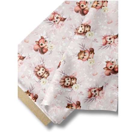 Tissu coton imprimé pour enfants Woodland Vieux Rose - Certifié Oeko-Tex®