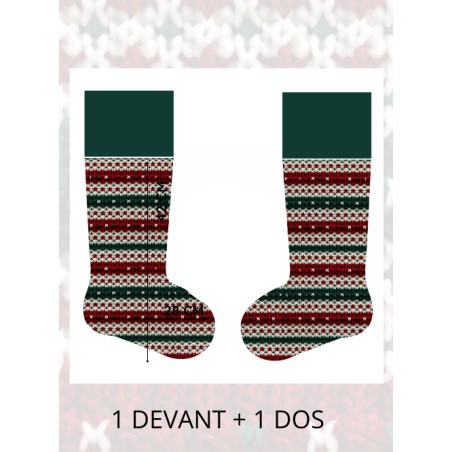 Panneau à Coudre pour Chaussette de Noël Tricoté Rouge & Vert- 100% coton Oeko-Tex