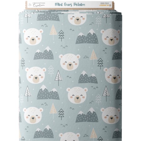 Tissu coton imprimé pour enfants Mini Ours Polaire - Certifié Oeko-Tex®