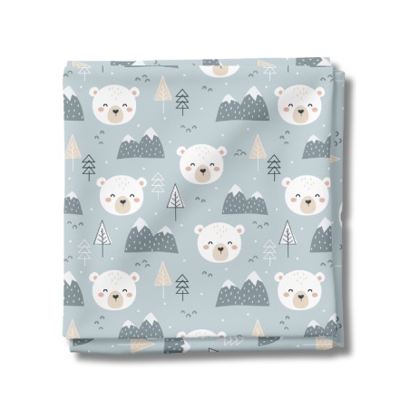 Tissu coton imprimé pour enfants Mini Ours Polaire - Certifié Oeko-Tex®