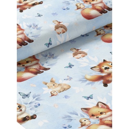 Tissu coton imprimé pour enfants Petit Renard Bleu- Certifié Oeko-Tex®