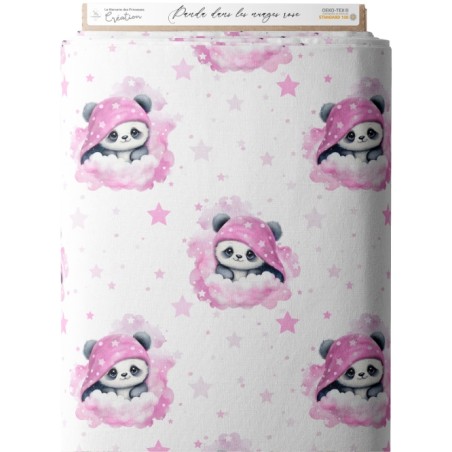 Tissu coton imprimé pour enfants Panda dans les nuages Rose - Certifié Oeko-Tex®