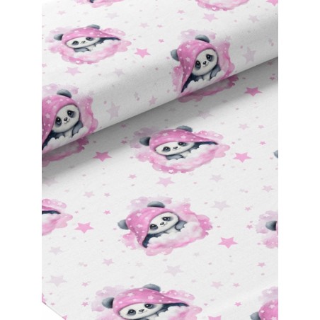 Tissu coton imprimé pour enfants Panda dans les nuages Rose - Certifié Oeko-Tex®