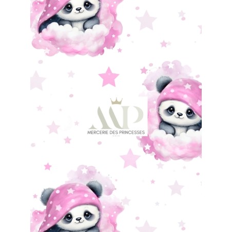 Tissu coton imprimé pour enfants Panda dans les nuages Rose - Certifié Oeko-Tex®