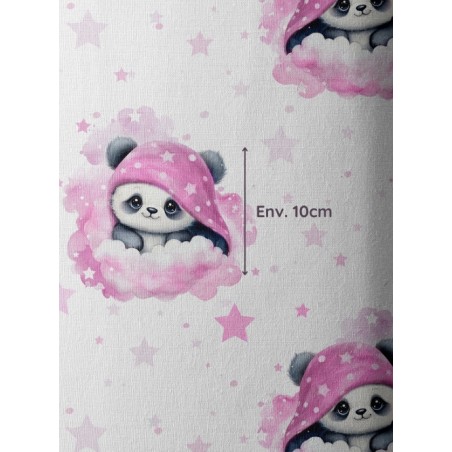 Tissu coton imprimé pour enfants Panda dans les nuages Rose - Certifié Oeko-Tex®