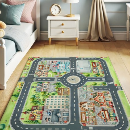 Tapis de jeu pour enfant Ma petite ville 130x100cm en tissu softshell