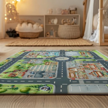 Tapis de jeu pour enfant Ma petite ville 130x100cm en tissu softshell