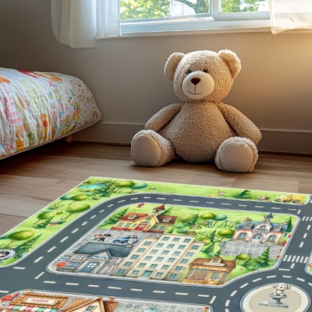 Tapis de jeu pour enfant Ma petite ville 130x100cm en tissu softshell