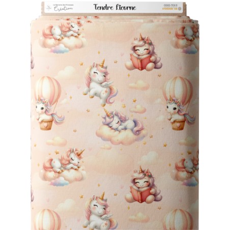 Tissu coton imprimé pour enfants Tendre Licorne- Certifié Oeko-Tex®