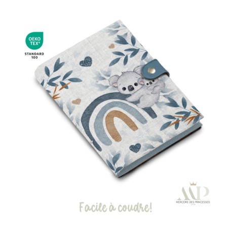 Panneau de couture Protège Carnet de Santé - Motif Koala Bleu - Animaux DIY - Tissu Patron pour création naissance