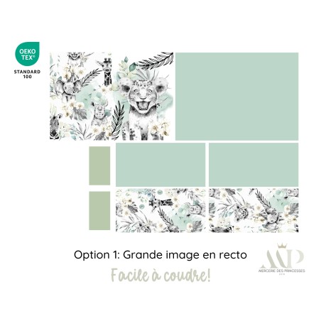 Panneau de couture Protège Carnet de Santé - Motif Savane Vert d'Eau DIY - Tissu Patron pour création naissance