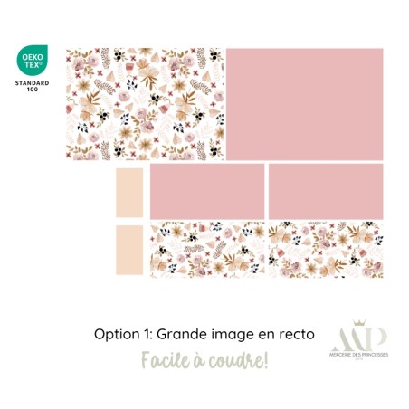 Panneau de couture Protège Carnet de Santé - Motif Fleurs sauvages Rose DIY - Tissu Patron pour création naissance