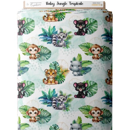 Tissu coton imprimé pour enfants Baby Jungle Tropicale - Certifié Oeko-Tex®