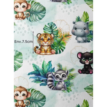 Tissu coton imprimé pour enfants Baby Jungle Tropicale - Certifié Oeko-Tex®