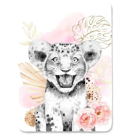 Panneau Lion Savane Rose et Or pour couverture à réaliser soi-même- Certifié Oeko-Tex®