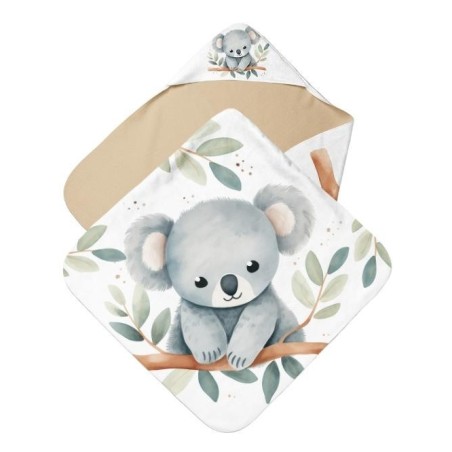 Panneau tissu pour cape de bain et lingettes motif "Tendre Koala" - Coton OEKO-TEX®