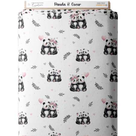 Tissu coton imprimé pour enfants Panda & Coeur - Certifié Oeko-Tex®