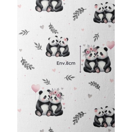 Tissu coton imprimé pour enfants Panda & Coeur - Certifié Oeko-Tex®