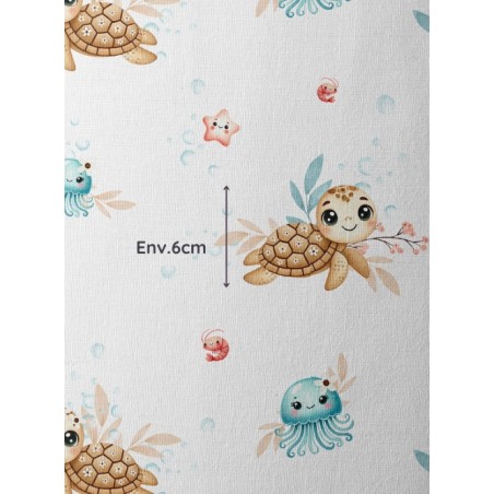 Tissu coton imprimé pour enfants Tortue & Méduse - Certifié Oeko-Tex®