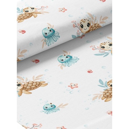 Tissu coton imprimé pour enfants Tortue & Méduse - Certifié Oeko-Tex®