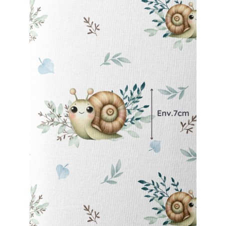 Tissu coton imprimé pour enfants Petits Escargots- Certifié Oeko-Tex®