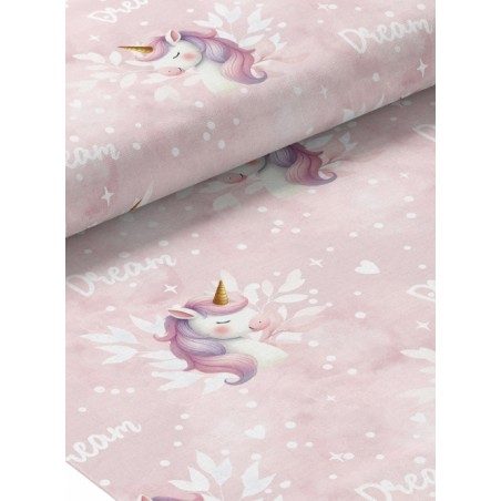 Tissu coton imprimé pour enfants Licorne Rose- Certifié Oeko-Tex®