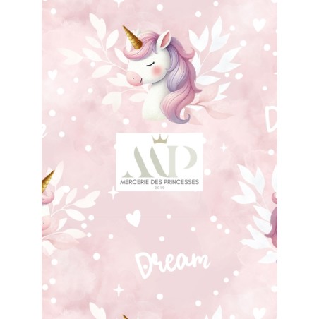 Tissu coton imprimé pour enfants Licorne Rose- Certifié Oeko-Tex®