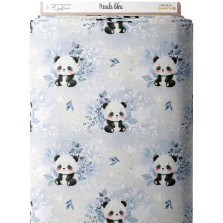 Tissu coton imprimé pour enfants Panda Bleu- Certifié Oeko-Tex®