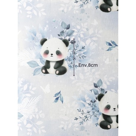 Tissu coton imprimé pour enfants Panda Bleu- Certifié Oeko-Tex®