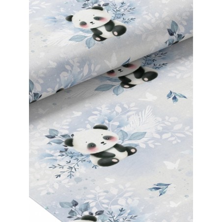 Tissu coton imprimé pour enfants Panda Bleu- Certifié Oeko-Tex®