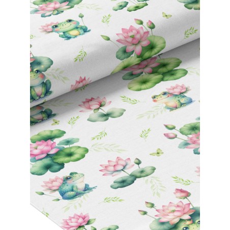 Tissu coton imprimé pour enfants Grenouille & Nénuphar  - Certifié Oeko-Tex®