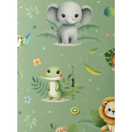 Tissu coton imprimé pour enfants Aventure de la Jungle Vert- Certifié Oeko-Tex®