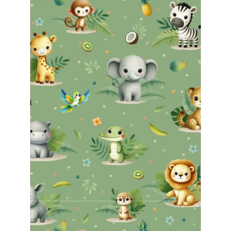 Tissu coton imprimé pour enfants Aventure de la Jungle Vert- Certifié Oeko-Tex®