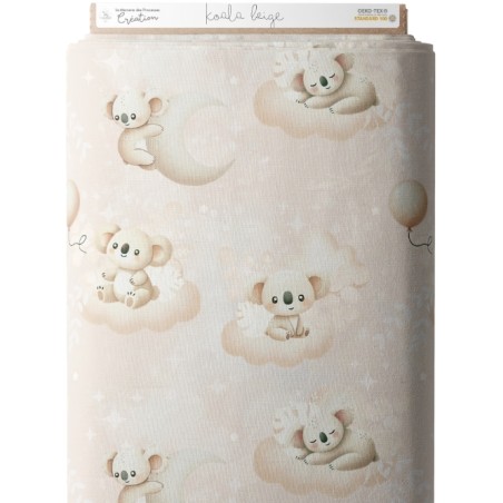 Tissu coton imprimé pour enfants Petits Koalas Beige- Certifié Oeko-Tex®