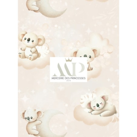 Tissu coton imprimé pour enfants Petits Koalas Beige- Certifié Oeko-Tex®