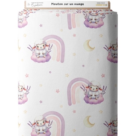 Tissu coton imprimé pour enfants Mouton sur son nuage- Certifié Oeko-Tex®