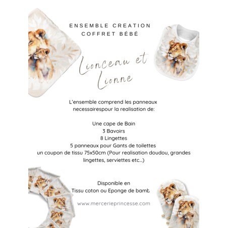 Ensemble Lionceau et Lionne pour création Bébé, coffret de naissance complet