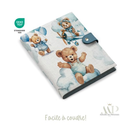 Panneau de couture Protège Carnet de Santé - Motif Ourson Dans Les Airs - Animaux DIY - Tissu Patron pour création naissance