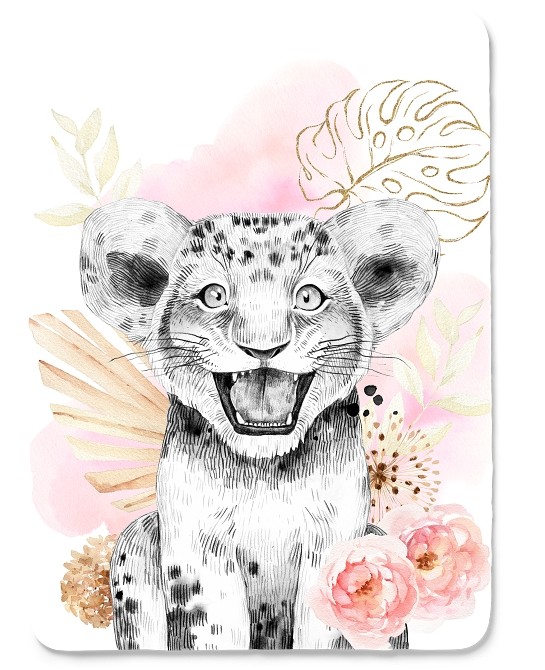 Panneau Lion Savane Rose et...